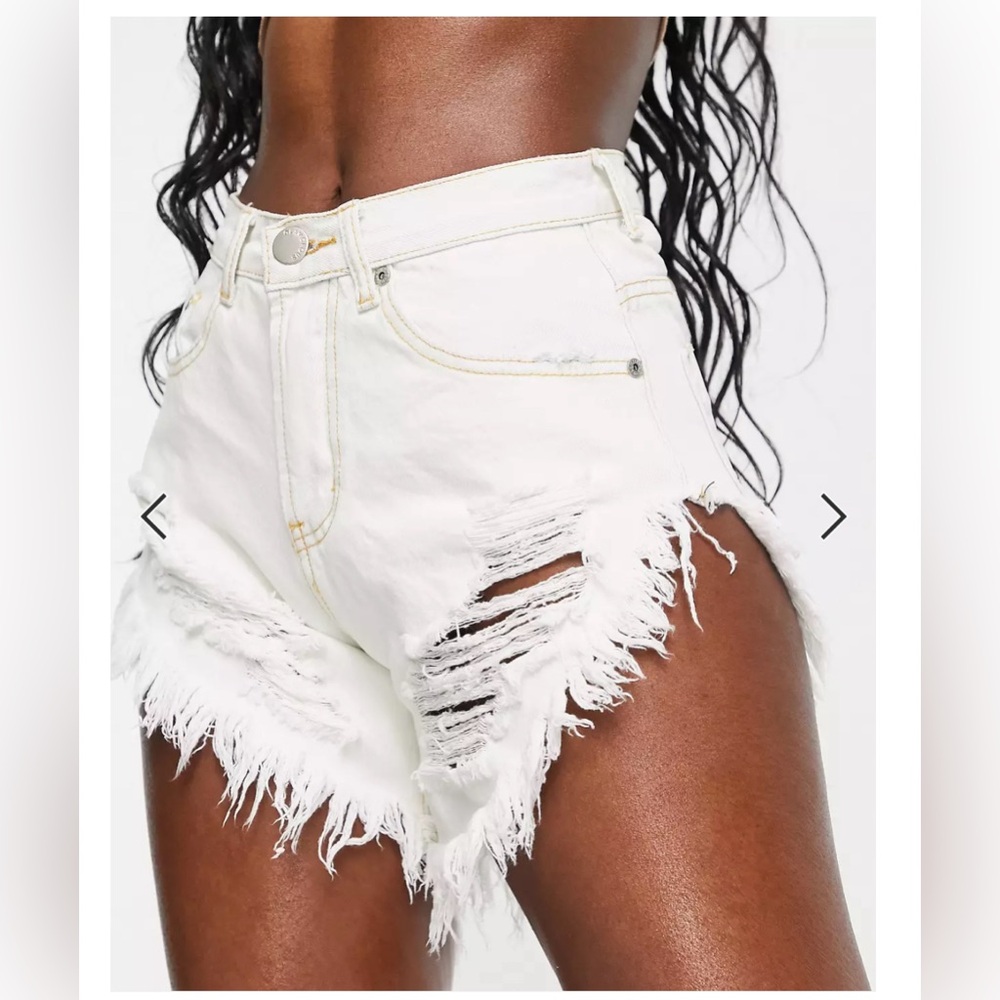 ASOS Glamorous High Waisted Bleached Denim Shorts Distressed Hem Size 2 NEW